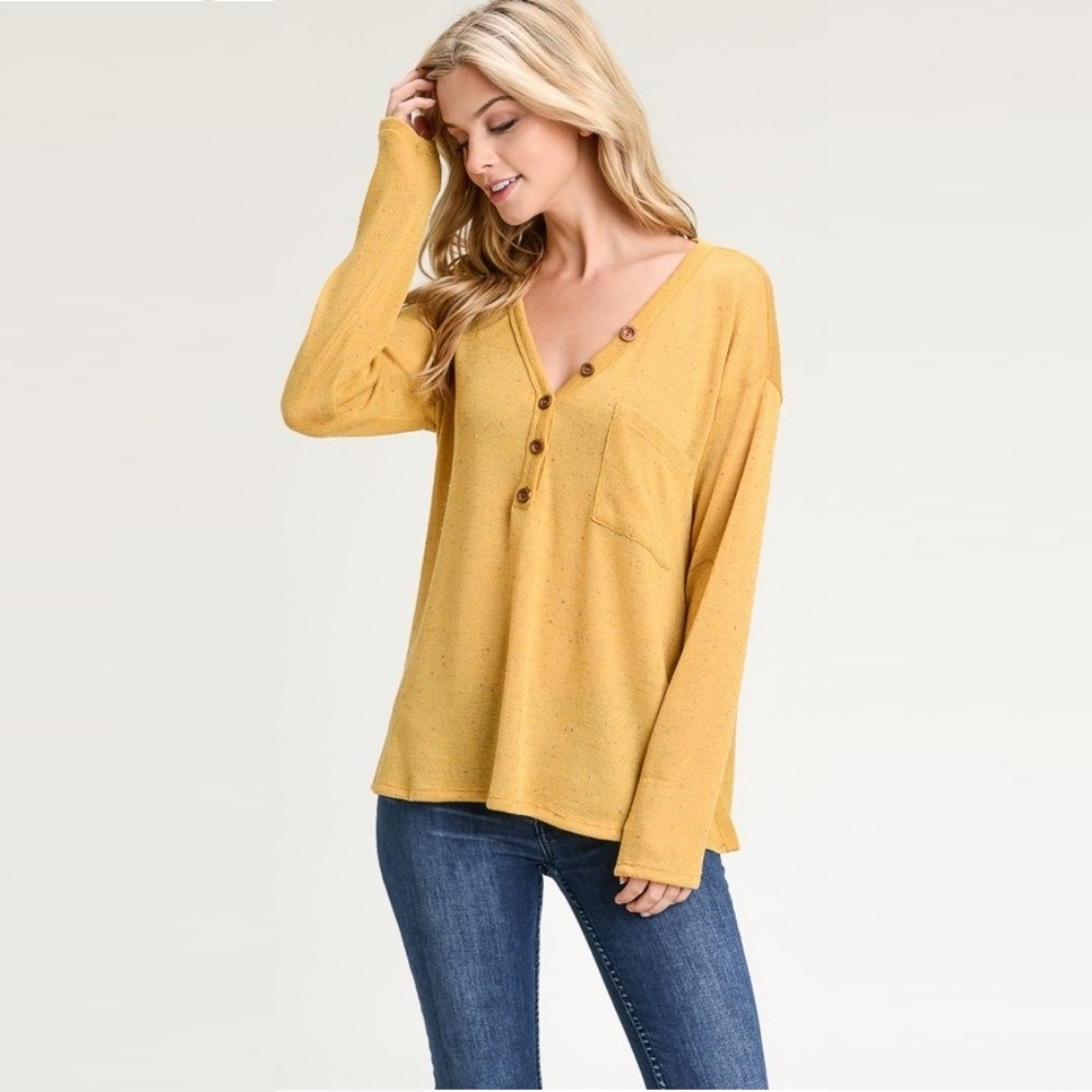 Blue Button Front Pocket Knit Top - Picture 6 of 8